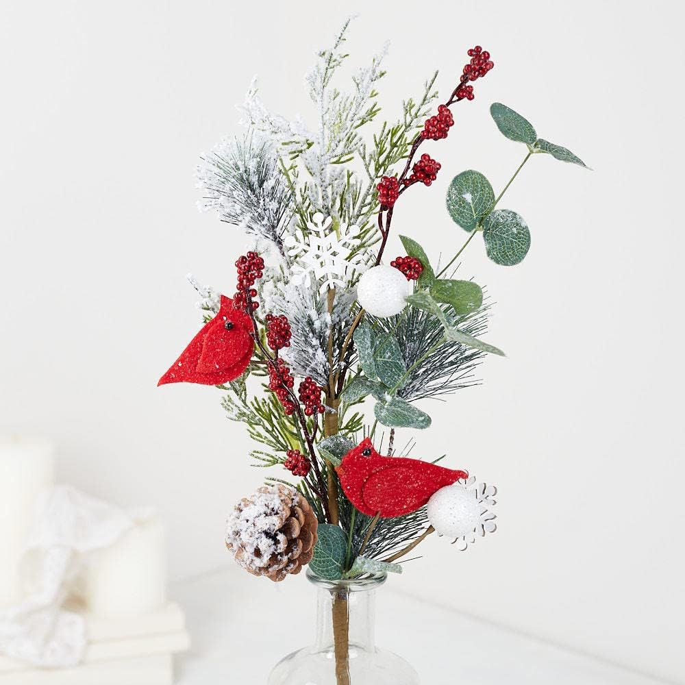 Artificial Pine and Cardinal Spray for Christmas Decorating and Winter Displays by Factory Direct Craft (21" H)
