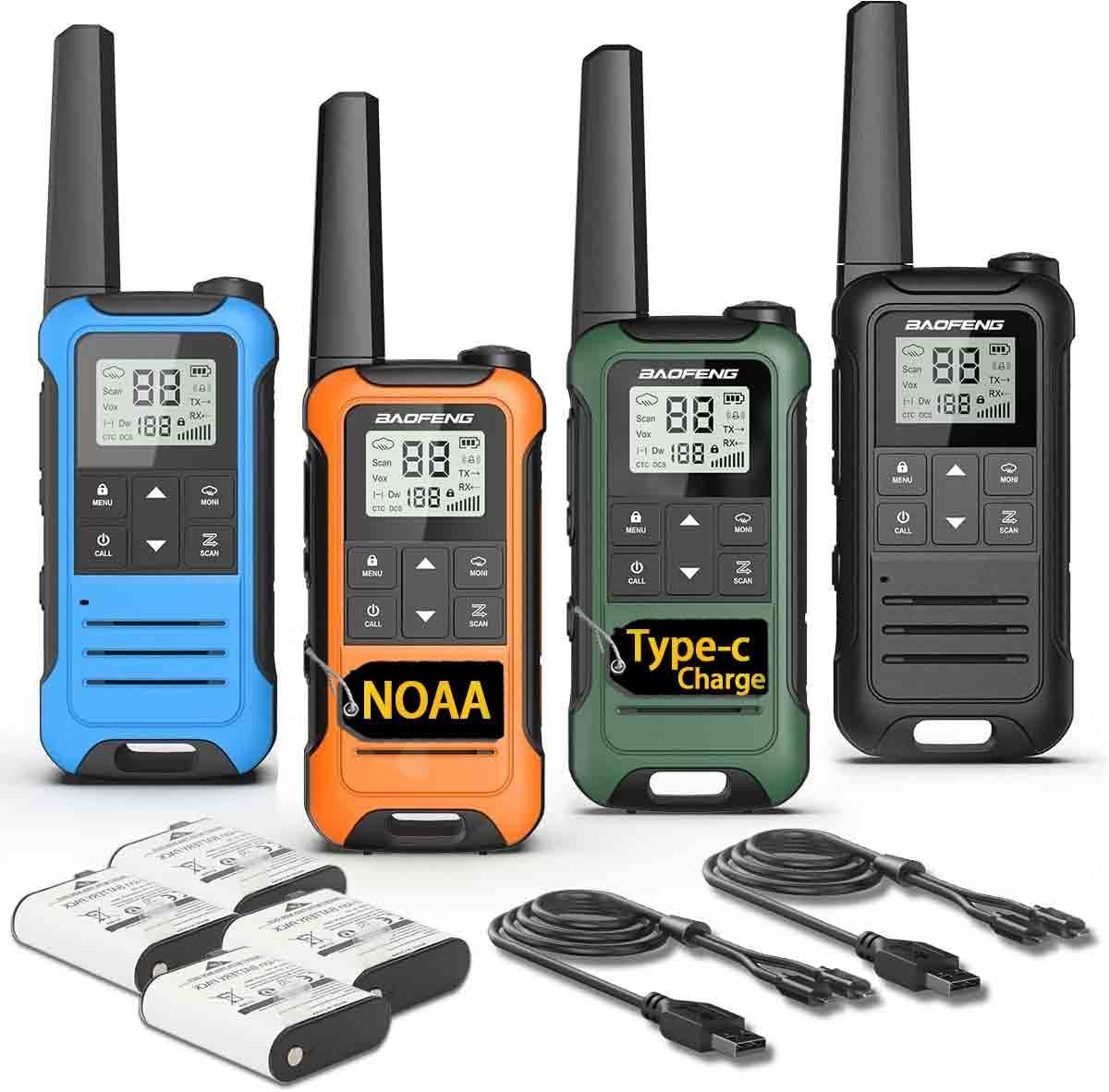 Walkie Talkies Long Range for Adult, 4Pack Rechargeable Baofeng Walkie Talkie F22 FRS Walky Talky 1400mAh Li-ion Battery,USB-C Cable, NOAA with Flashlight for Camping Family Cruise