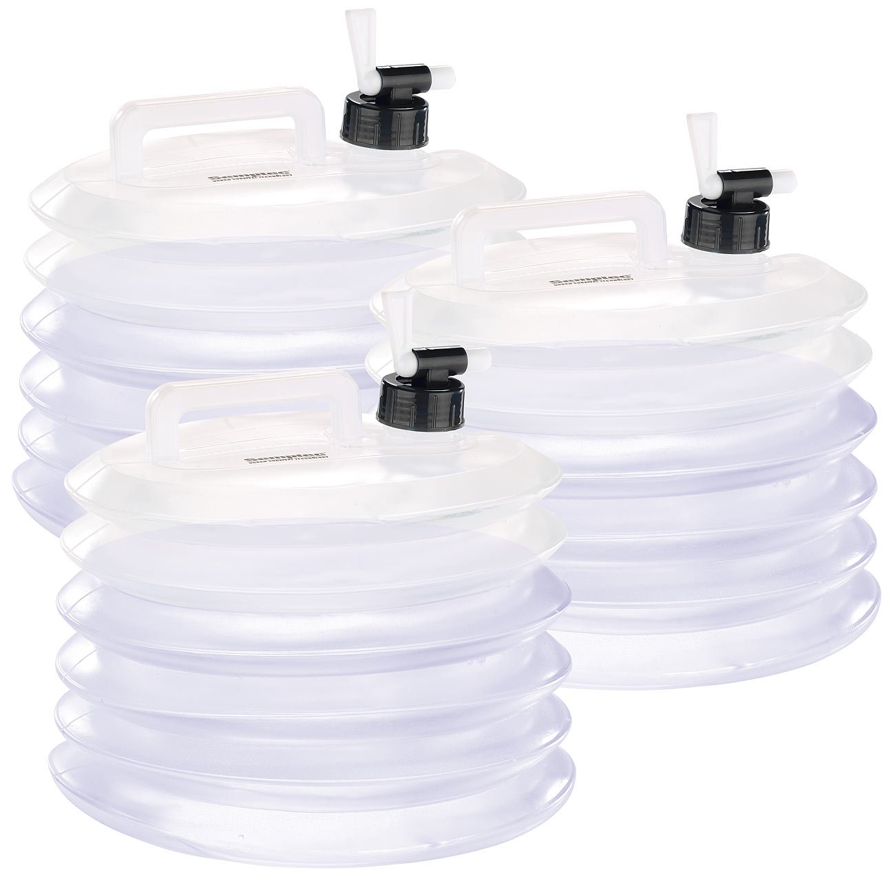 Semptec Urban Survival Technology Getränkekanister: Faltbare Wasserkanister mit Zapfhahn, 15 Liter, rund, 3er-Set (Wasserkanister mit Hahn, Camping, lebensmittelecht, Zelt)