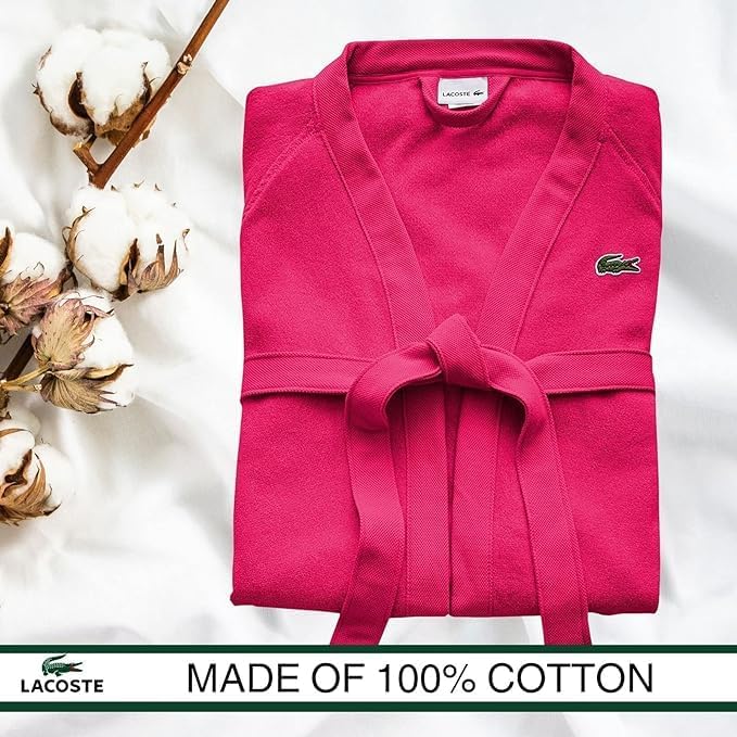 Lacoste Classic Pique Bath Robe, 100% Soft Cotton Terry, Unisex Adult Bathrobe, Absorbent & Quick Drying, One Size Fits Most - Image 6