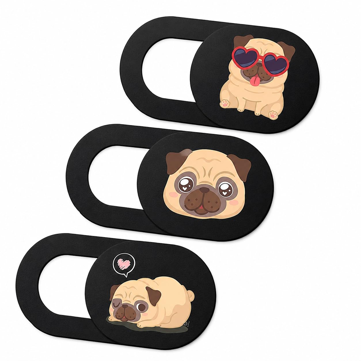 McStorey Kamera Kapatıcı 3'lü Set, Pug Köpek Desenli Ultra İnce 0.8 mm Sürgülü Webcam Cover, Güçlü 3M Yapışkanlı Laptop Tablet Telefon MacBook iPad Uyumlu Kamera Gizlilik Kapağı