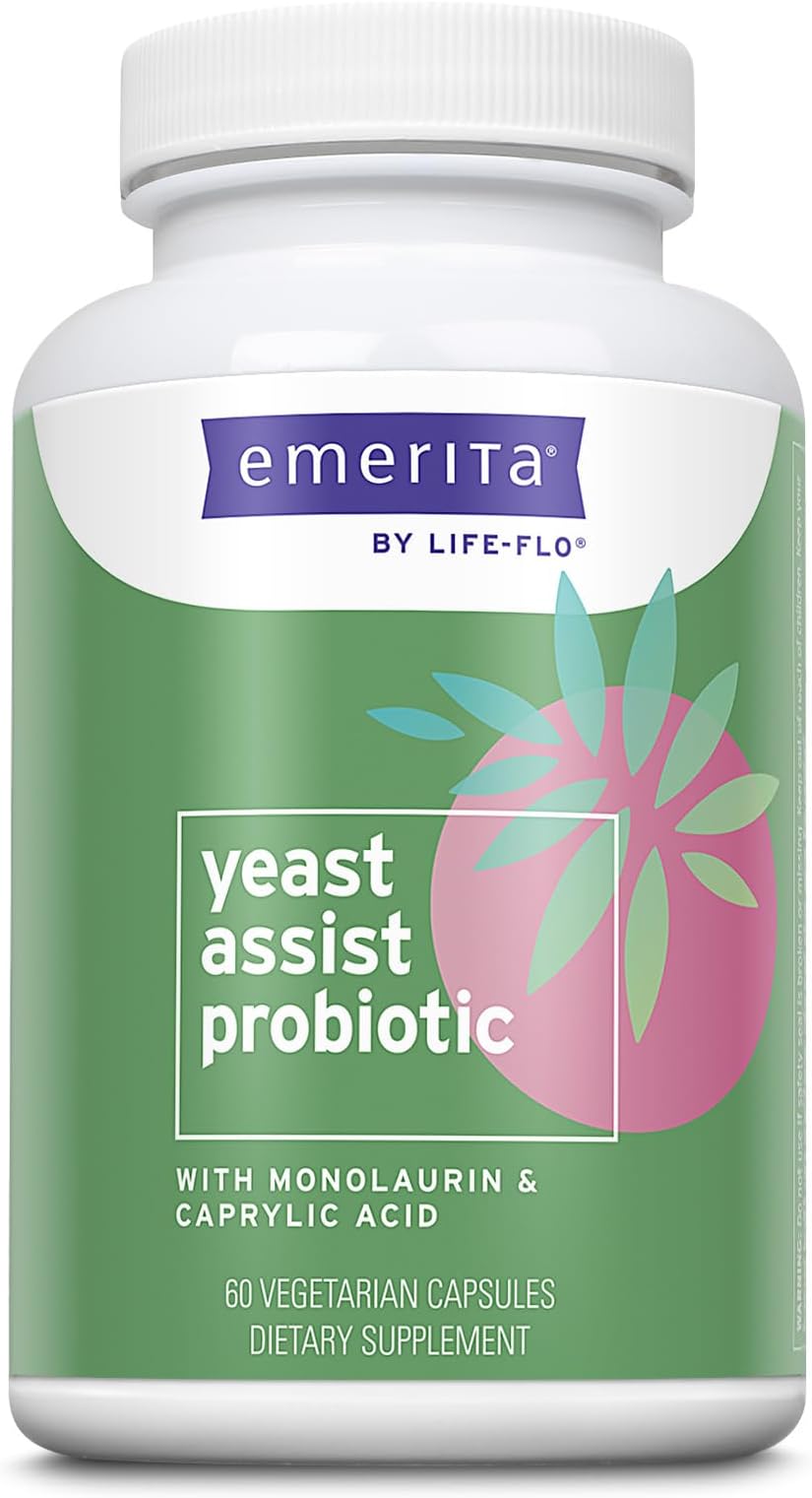 Emerita by Life-flo Yeast Assist Probiotics for Women - Yeast Cleanse, Vaginal, Immune and Gut Health Support - 1 Billion CFU Bacillus Coagulans Plus Monolaurin - Shelf Stable, 30 Servings, 60 VegCaps