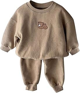 Lykmera Roupas de inverno para bebês recém-nascidos bebês meninas meninos outono urso algodão manga longa moletom moletom calças esportivas conjunto roupas roupas (cáqui, 18-24 meses)