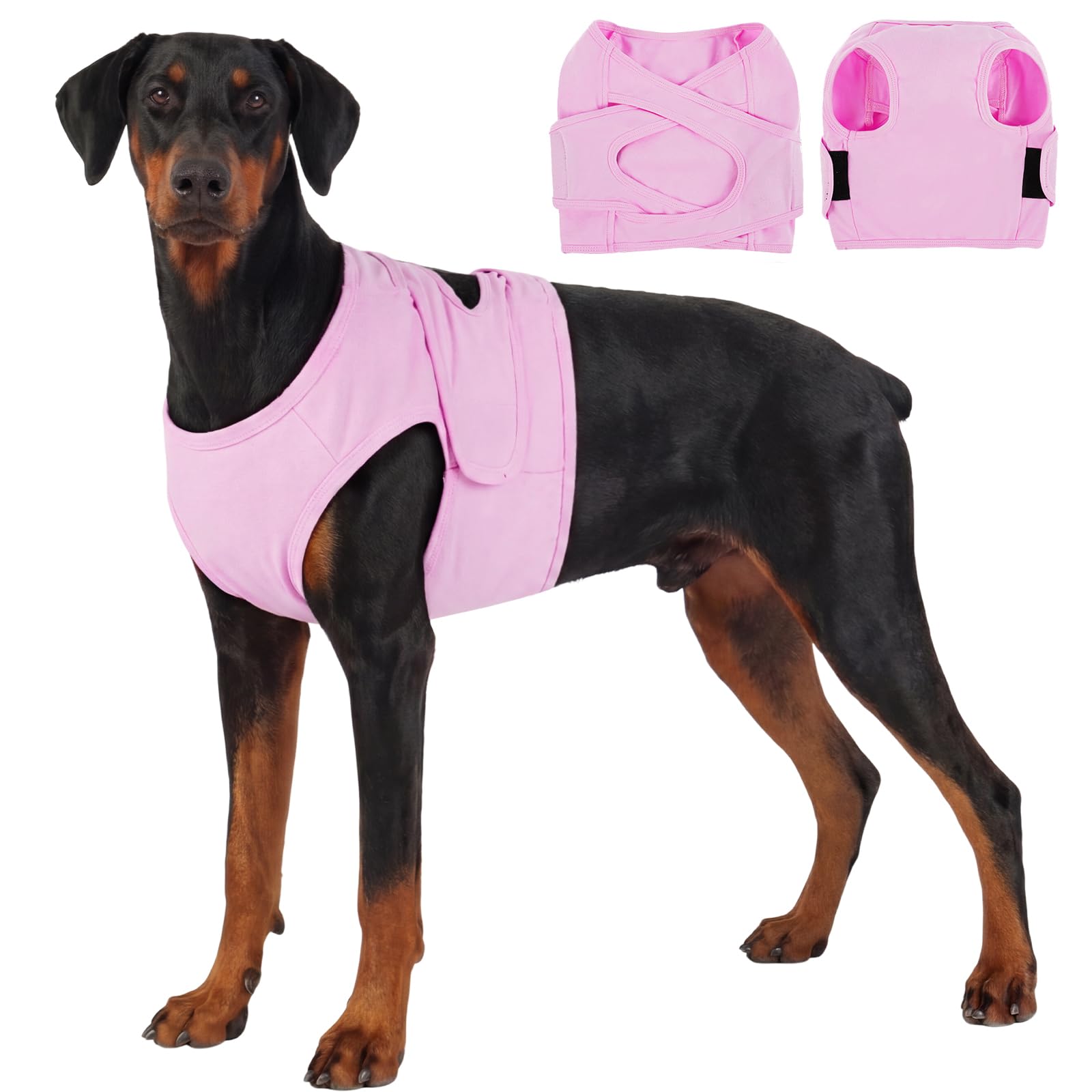 OUOBOB Chest Recovery Vest for Dogs, Breathable Anti Lick Post Surgery Wound Protector, Cross Back Adjustable Cone Alternative E Collar Replacement for Boxers, Bulldogs & Stocky Medium Dogs (Pink, XL)