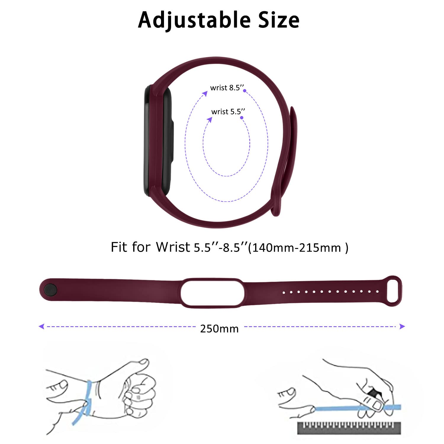 Cinturini Ricambio Per Xiaomi Mi Band 7 - 3 Pezzi In Silicone, Nero, Traspirante, Regolabile - Foto 7