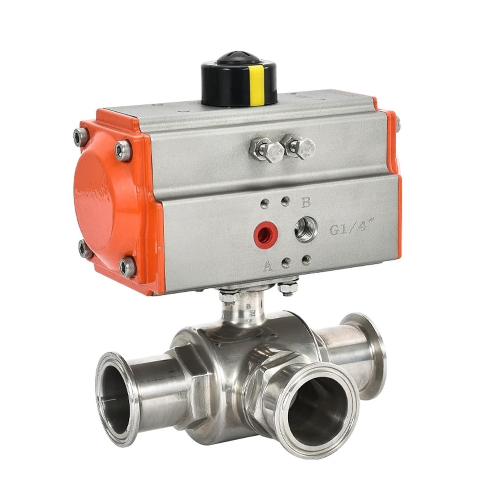 KKHCMZPI 38mm 3 Way 304 Stainless Steel Tri Clamp Ferrule Type Pneumatic Ball Valve With Double Acting Cylinder