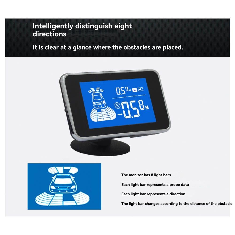 Radar de Secours Inverse 8 Système de Capteurs de Stationnement avec 8 Capteurs Inversés Buzzer Avertissement Distance Distance pour Les Véhicules Automobiles Garage Parktronic Kit A