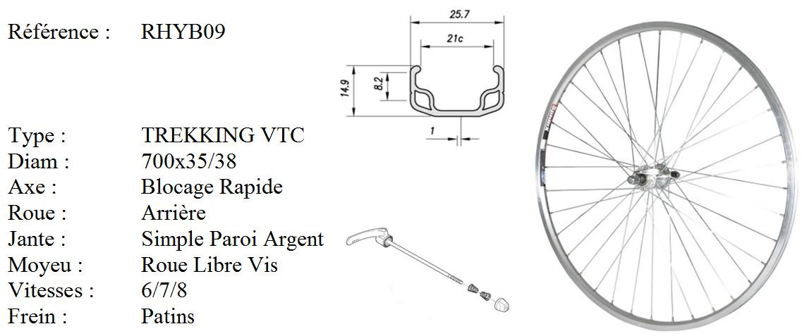 Roue 28" VTC Arriere Jante ALU Simple PAROI Argent Frein Patin MOYEU ALU Blocage Rapide Roue Libre 5/6/7/8V