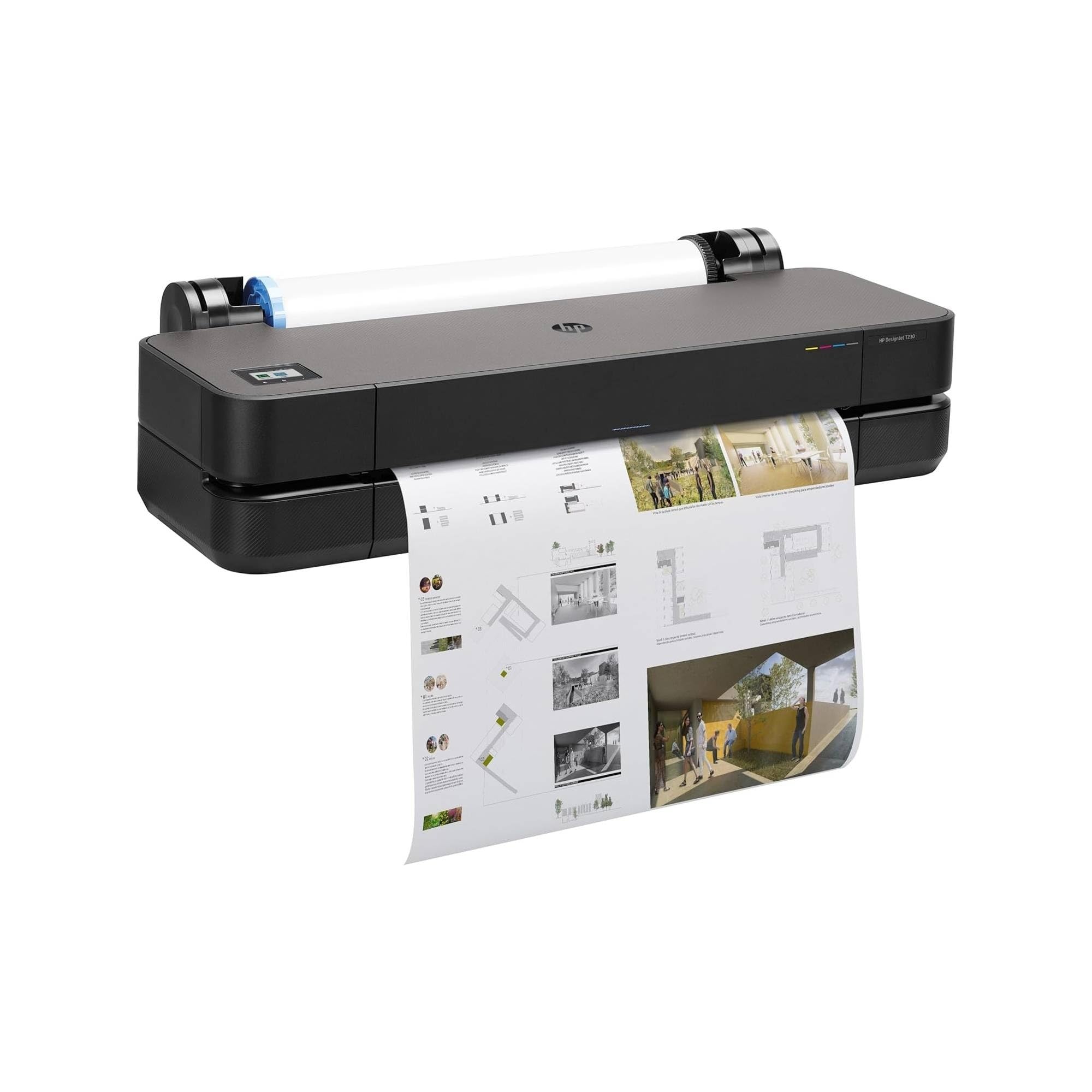 HP DesignJet T230 24 Zoll 61 cm 5HB07D, Großformatdrucker, Plotter, Standard A4-A1, 68 A1-Ausdrucke/Stunde, 35 Sekunden pro Seite, Recyceltes Metall, Click, Schwarz