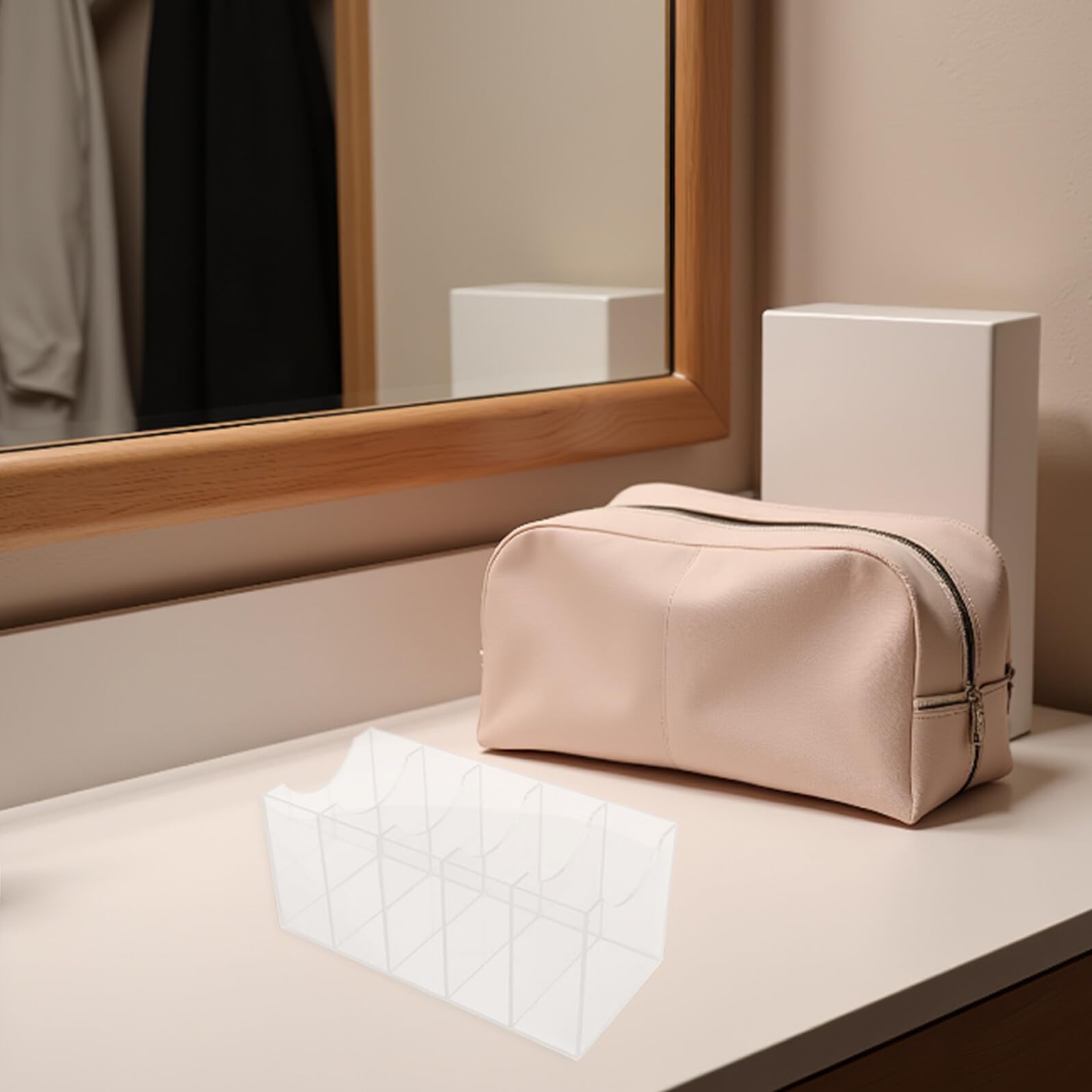 Organizador de Cinturón de Acrílico Transparente 5 Compartimentos, Caja de Almacenamiento para Cajón, Pack de 2 Unidades, Vitrina para Guardar Cinturones en Armario, Uso