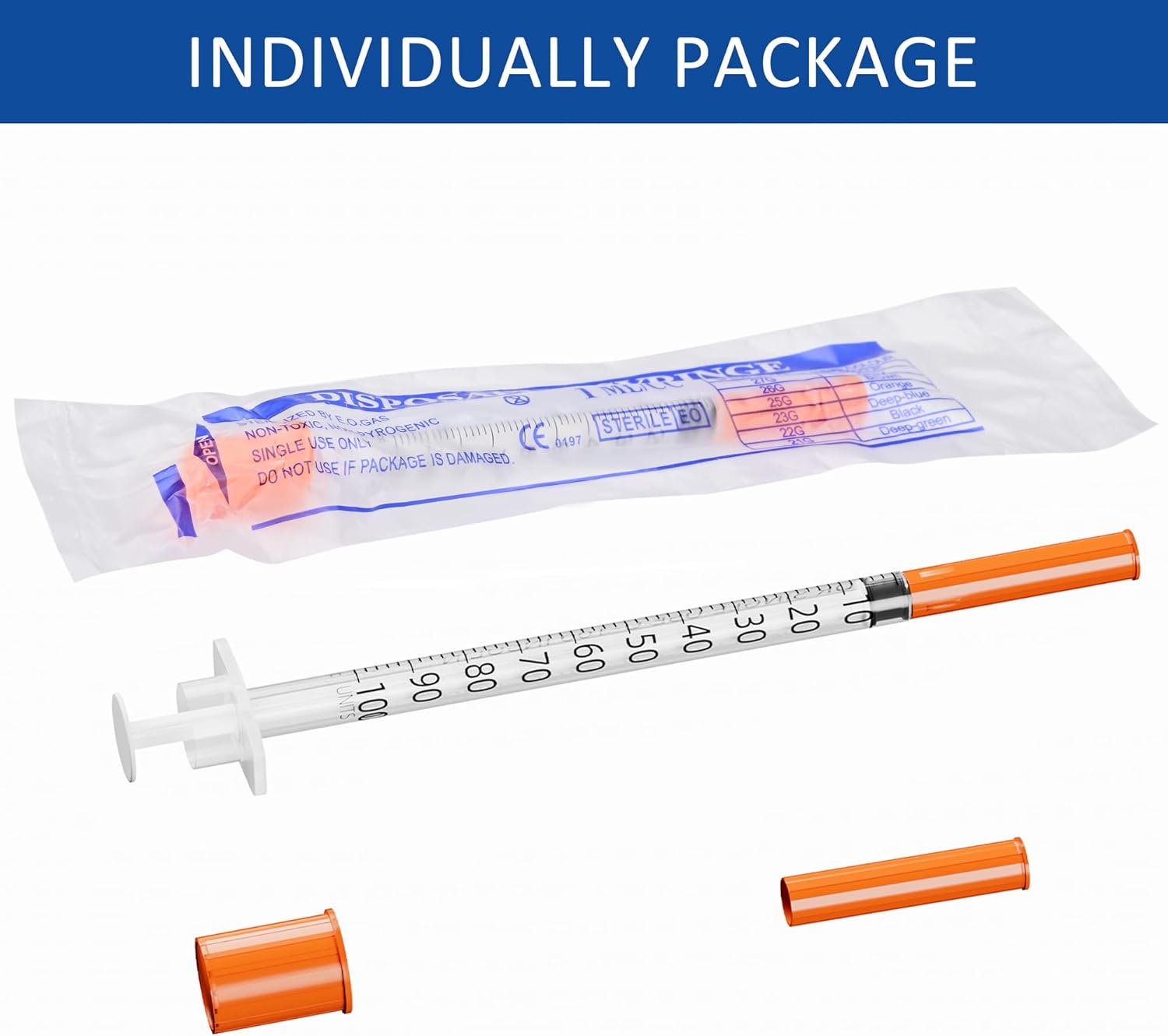 U-100 1ml Syringe 32G 1/4 Inch(6mm) , Syringes for Lab Supplies Dispensing Supplies, Individually Wrapped, Pack of 100