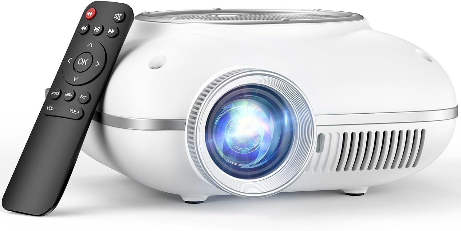 HOMPOW Mini Projector, 1080P Supported Portable Bluetooth projector
