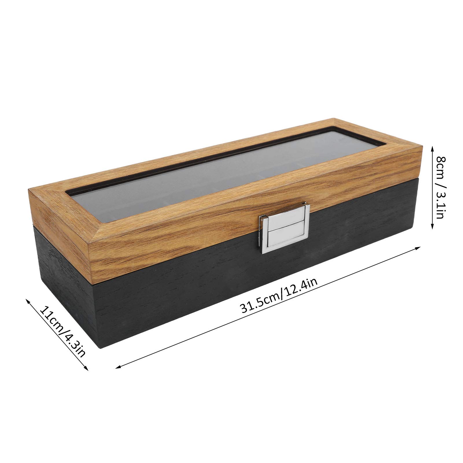 Caja para Relojes, Organizador de Relojes de Madera Maciza con 6 Ranuras, Vitrina, Caja de Almacenamiento para Relojes con Tapa de Vidrio para Hombres y Mujeres, Soporte para