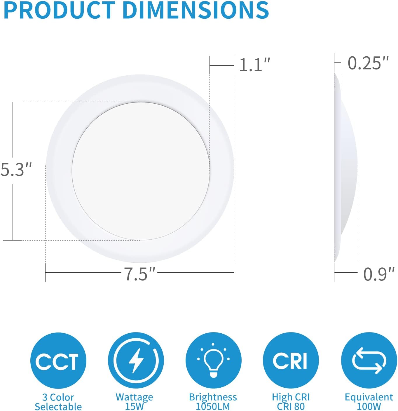 ECOELER 6inch LED Disk Light, 3000K/4000K/5000K Selectable Ceiling Light Fixture, 16.5W 1000Lm, Low Profile Flush Mount Ceiling Light Install with J-Box or Recessed Can, ETL & FCC Listed, 10 Pack