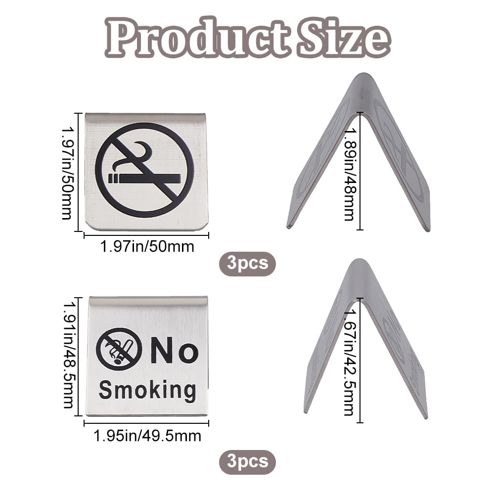 craspire 6 pcs 2 Style Non-Fumeur Panneau de Table en Acier Inoxydable Métal Avertissement Réservation Logo Panneaux D'Affichage pour la Maison Cartes de Visite Hôtels Bureaux Restaurant
