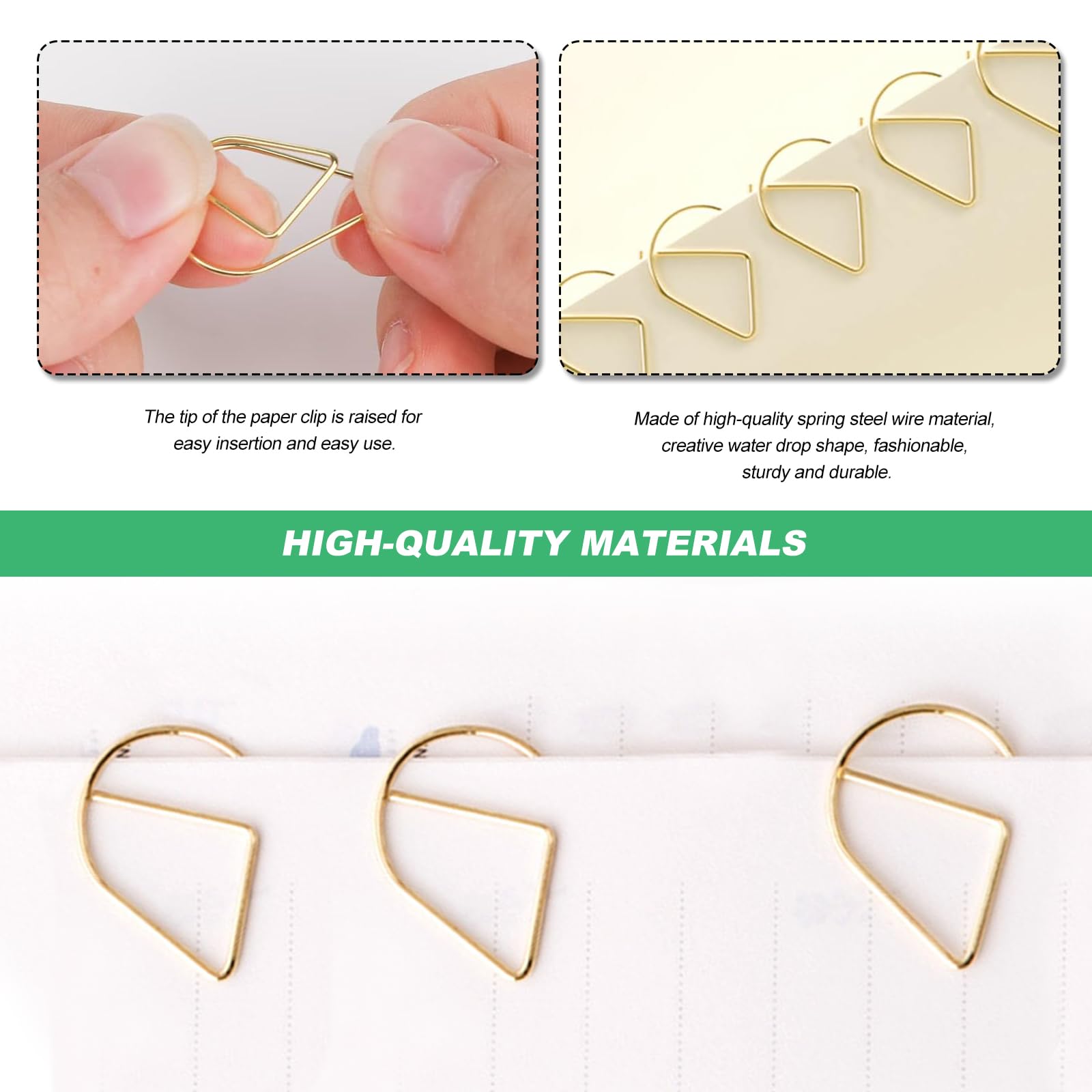 Gold Water Drop Paper Clips, 200 Pcs Paperclips Metal Teardrop Paper Clips Golden Water Drop Shaped Paperclips for Books 25 x 16mm - Image 4