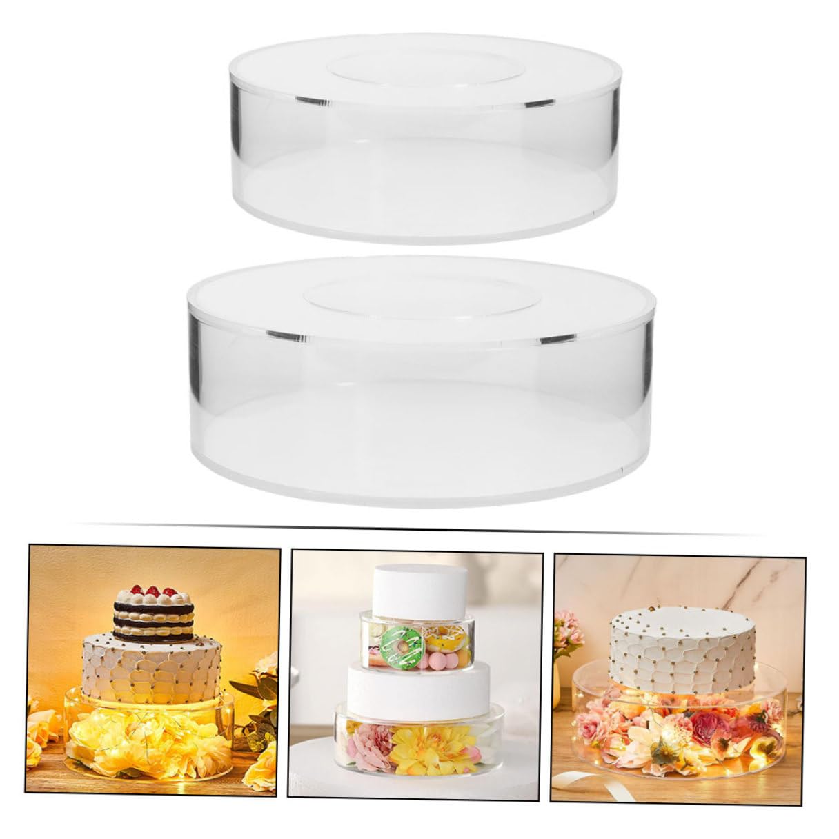 Alzate per Torte in Acrilico Trasparente, Set da 2 Pezzi Rotondi Piccoli Riempibili, Supporto per Cupcake e Dolci da Buffet per Feste, Matrimoni e Compleanni