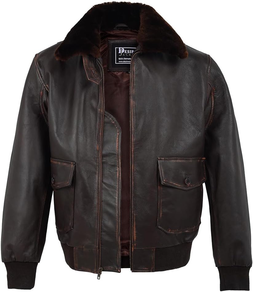 Navy G-1 Real Leather Bomber Jacket Men Fur Collar Vintage Flight Aviator Leather Jacket Men