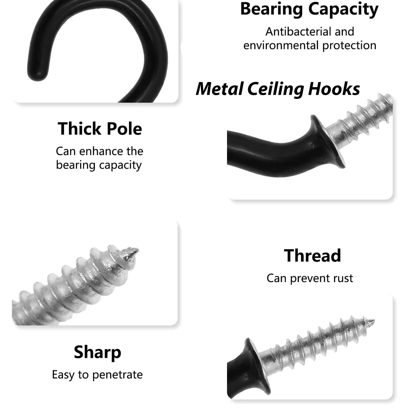 36PCS Metal Ceiling Hooks - 1-1/4 Inch Black Coated Screw-in Hooks for Hanging Plants Cups, Lights, Kitchen - Image 4