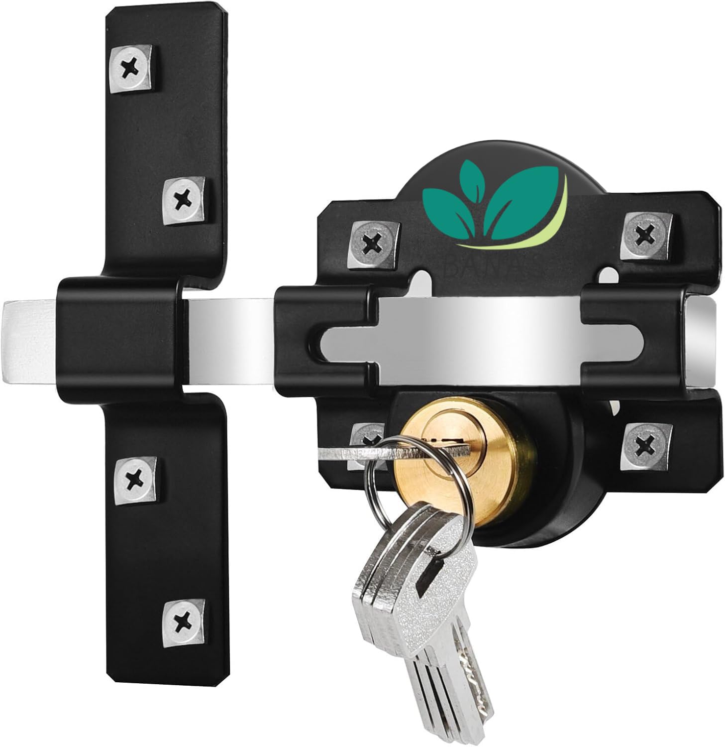 Banas Mortrise Lock, Long Throw Gate Lock for Wooden Gate, Double Sides Locking, Suitbale for 50mm Thickness Door, 304 Stainless Steel, 5 Keys