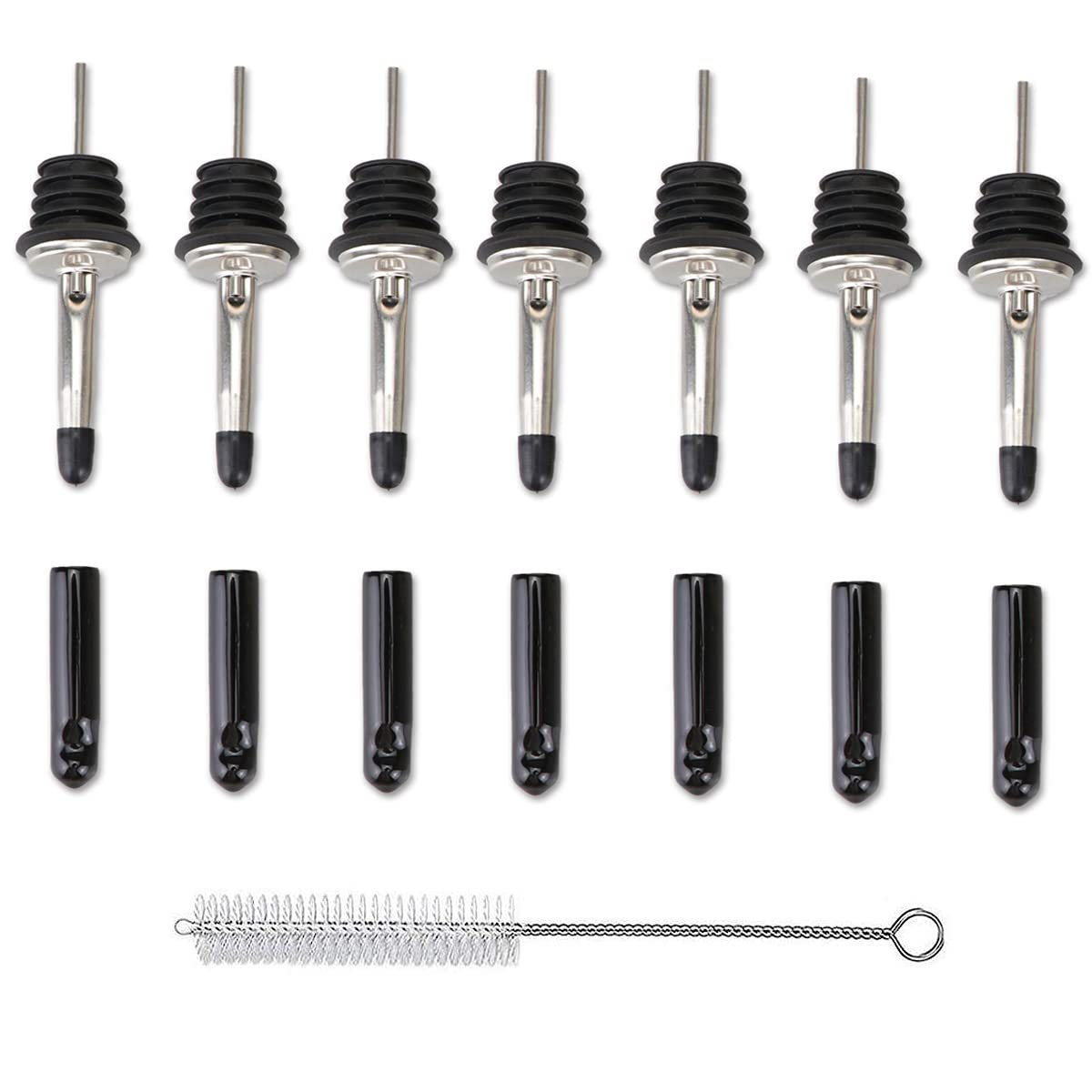24 Beccucci VersaLiquori In Acciaio Inox Con Tappo Antipolvere - Versatori Veloce Per Bottiglie Di Vino, Liquori E Olio (Foro 1,9 Cm)