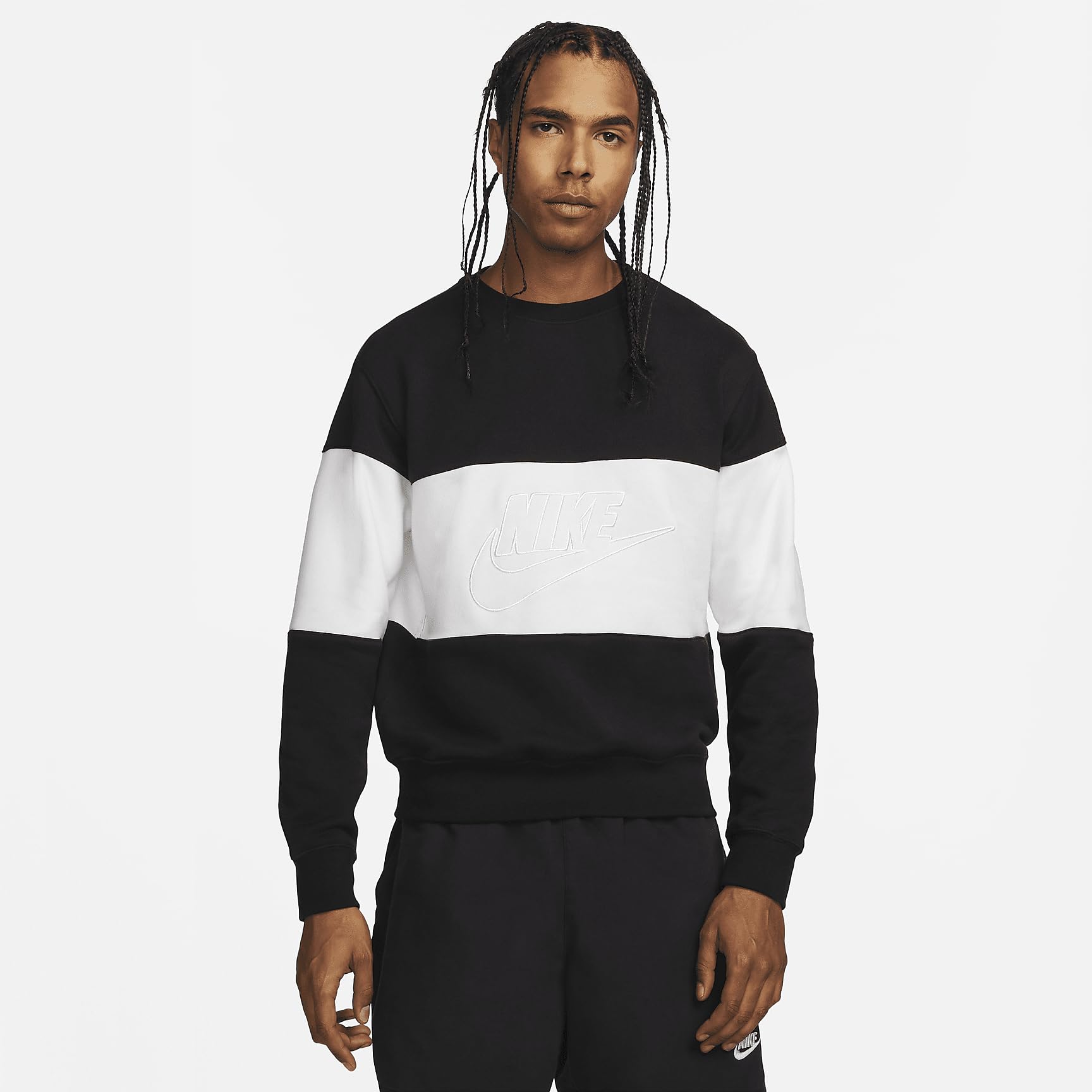 Nike Men's Black Sweatshirts, 2XL, Colorblock Crewneck Sweatshirt /White