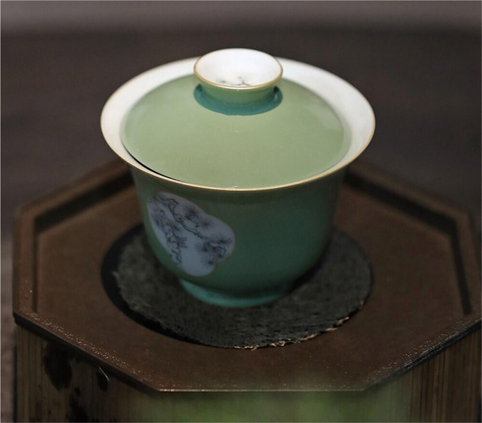 105 ml antyczna ręcznie malowana sosna Gaiwan retro zielone otwarte okno herbata Tureen pokrywa do zaparzania herbaty miska herbata kung fu