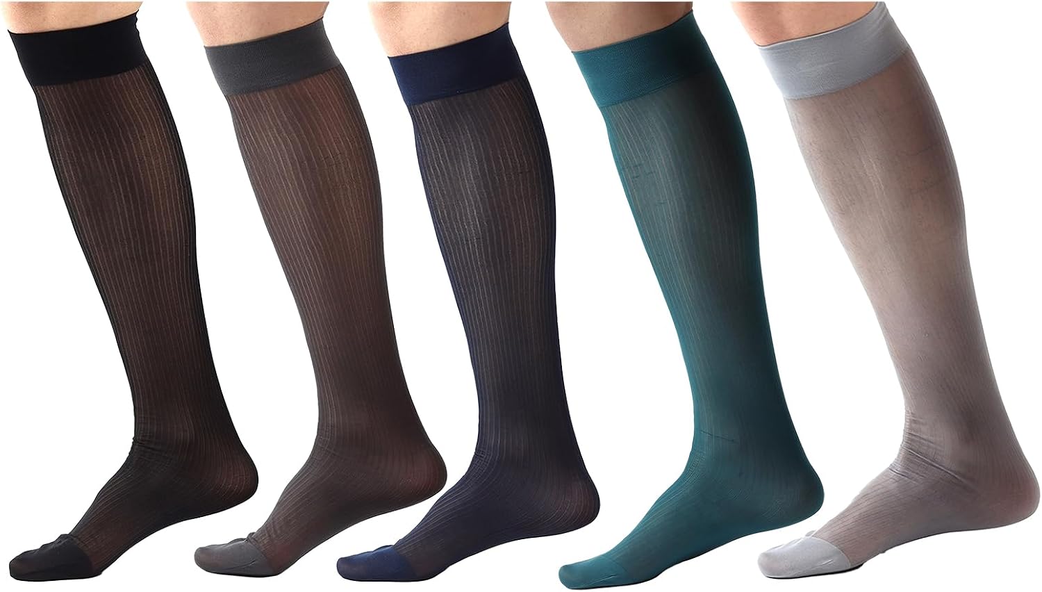Mens Sheer Socks 5 Pairs Ribbed Mid Calf Dress Socks