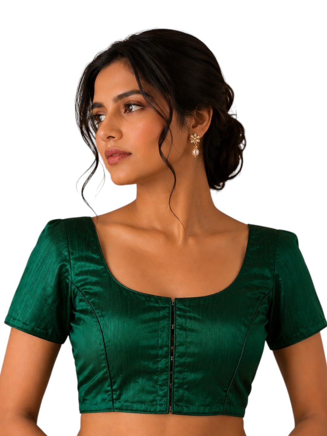 biyu Green Silk Saree Blouse with Hlaf Sleeves-picture-2