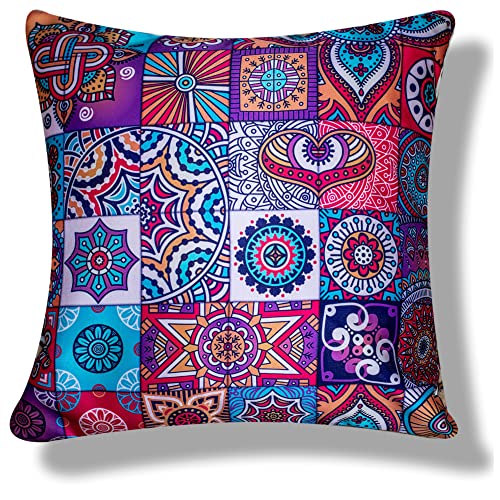 Image of Merhaba Microfiber Satin 250TC Cushion Pillow Covers, Multicolor, Set of 5(Affwan,24x24 Inches)