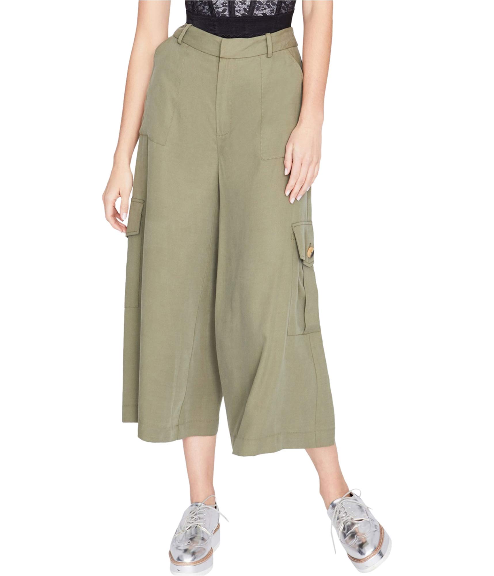 Rachel Roy Womens Wide Leg Casual Cargo Pants Green 0