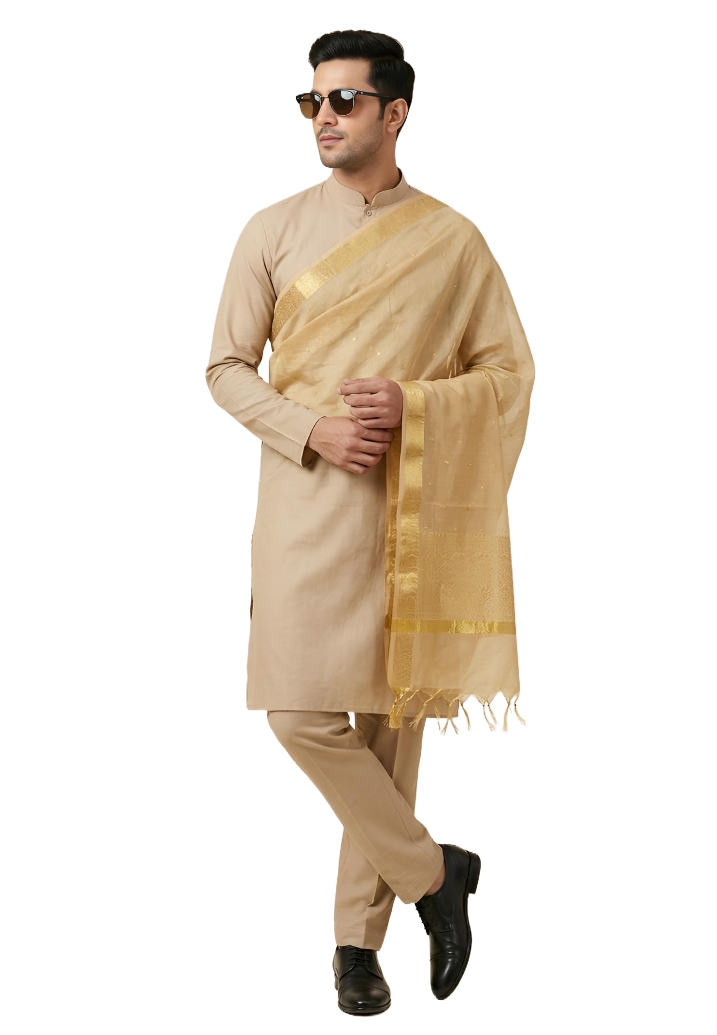 muffly Men Cotton Silk Dupatta/Stole with Zari Woven Border and Tassels | Traditional Ethnic Dupatta for Kurta, Sherwani-picture-25