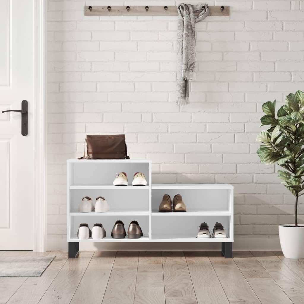 Meuble à chaussures blanc en bois à 5 niveaux et pieds en métal 60cm