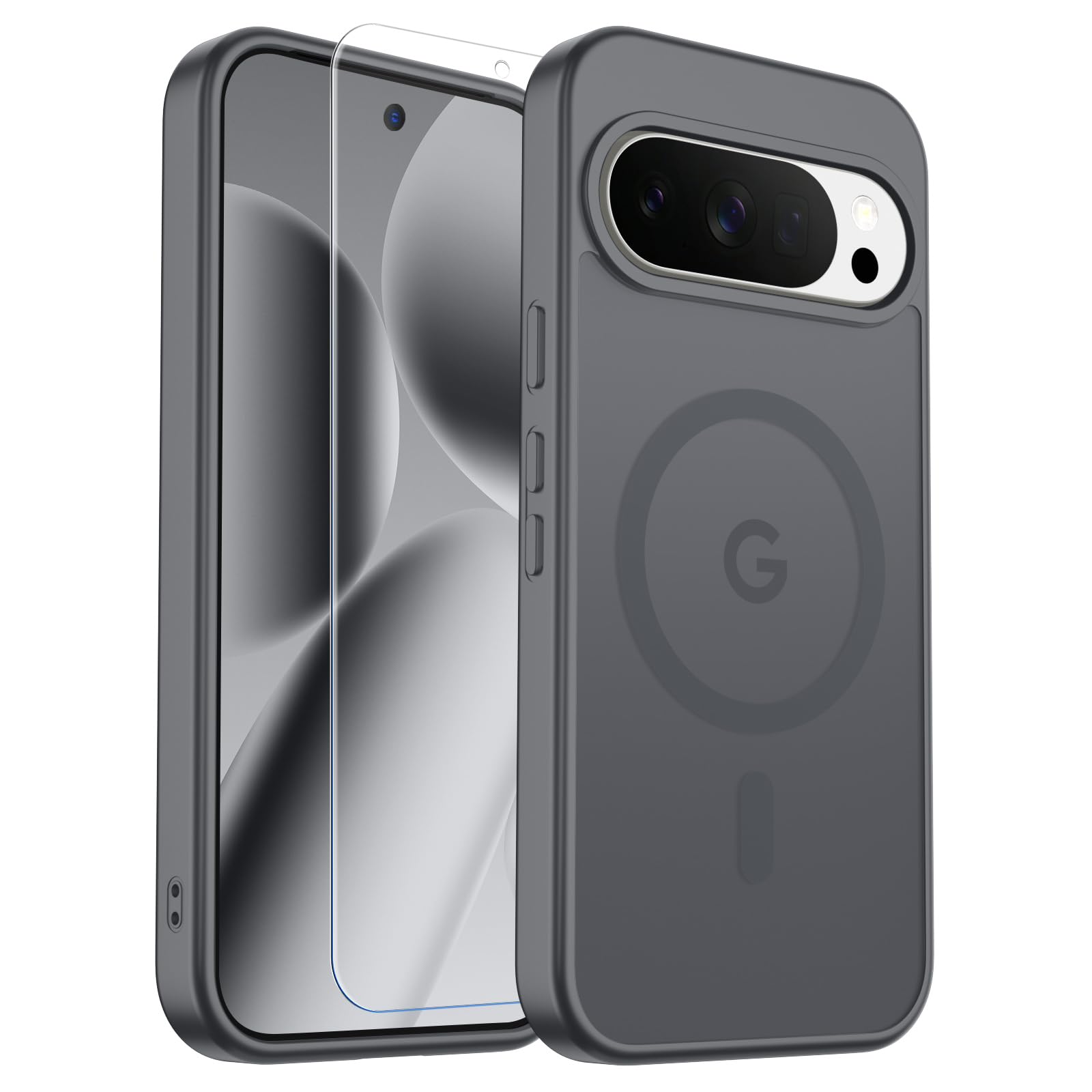 SUPFINE Magnetic for Google Pixel 10 Pro XL Case with Screen Protector, (Built-in Magnets) ((Military Grade Drop Protection) Slim Translucent Shockproof Phone Case,Titanium Gray