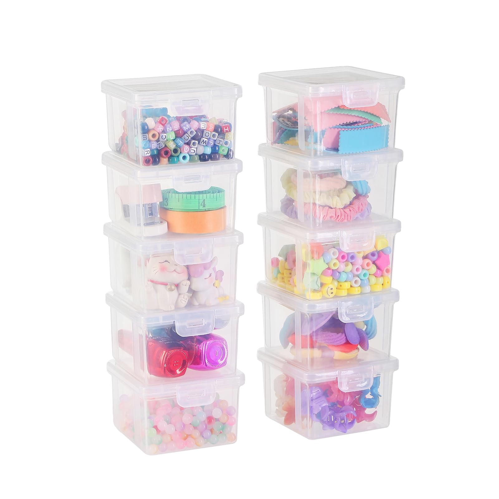 Photo 1 of Swuj 10-Pack Small Plastic Containers with Lids, Clear Stackable Storage Boxes & Bins Organizer for Bead Organizer, Craft Storage, Stickers, Jewelry & Small Items – Square Small