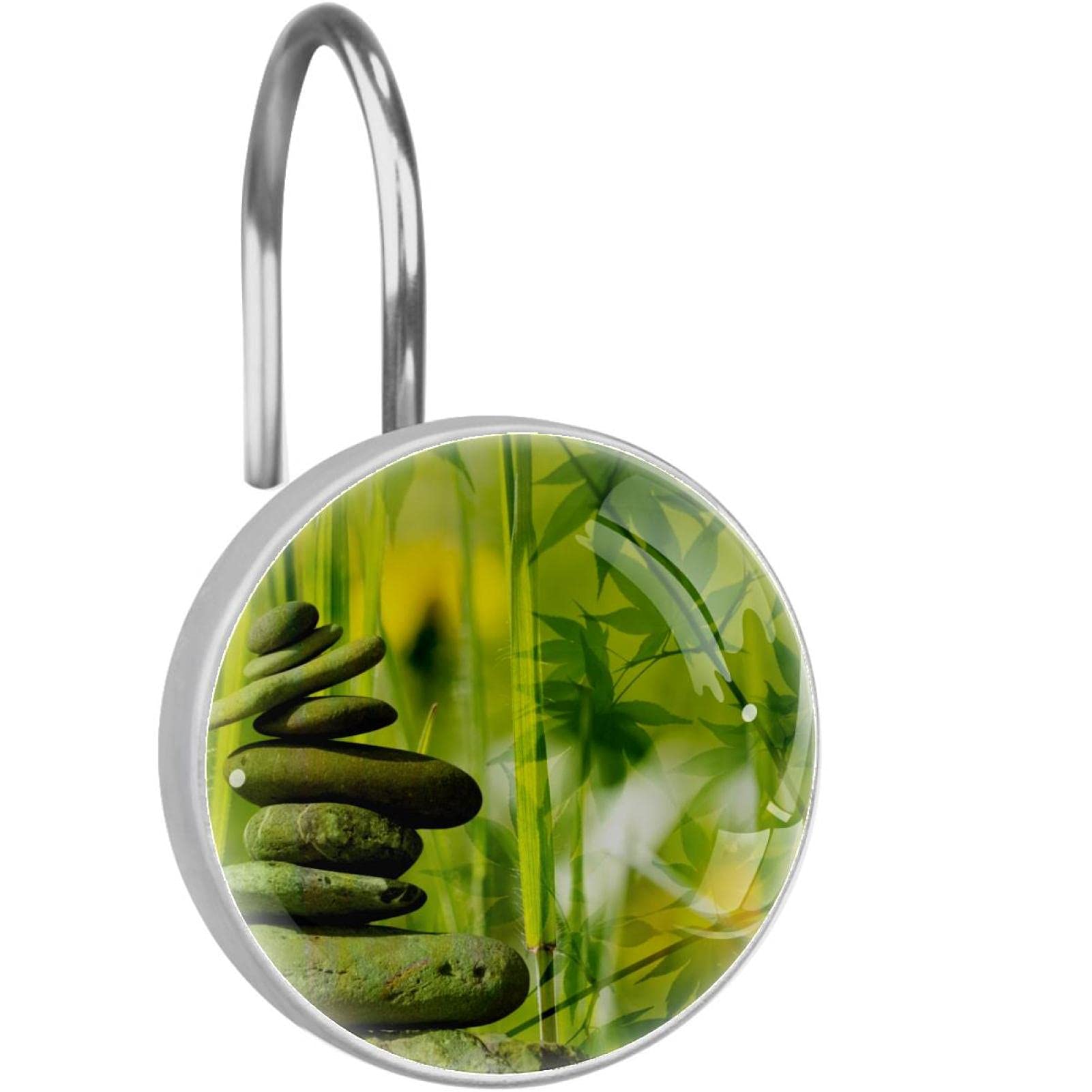 Crochets de rideau de douche lot de 12 anneaux en acier inoxydable motif feuilles de meditation