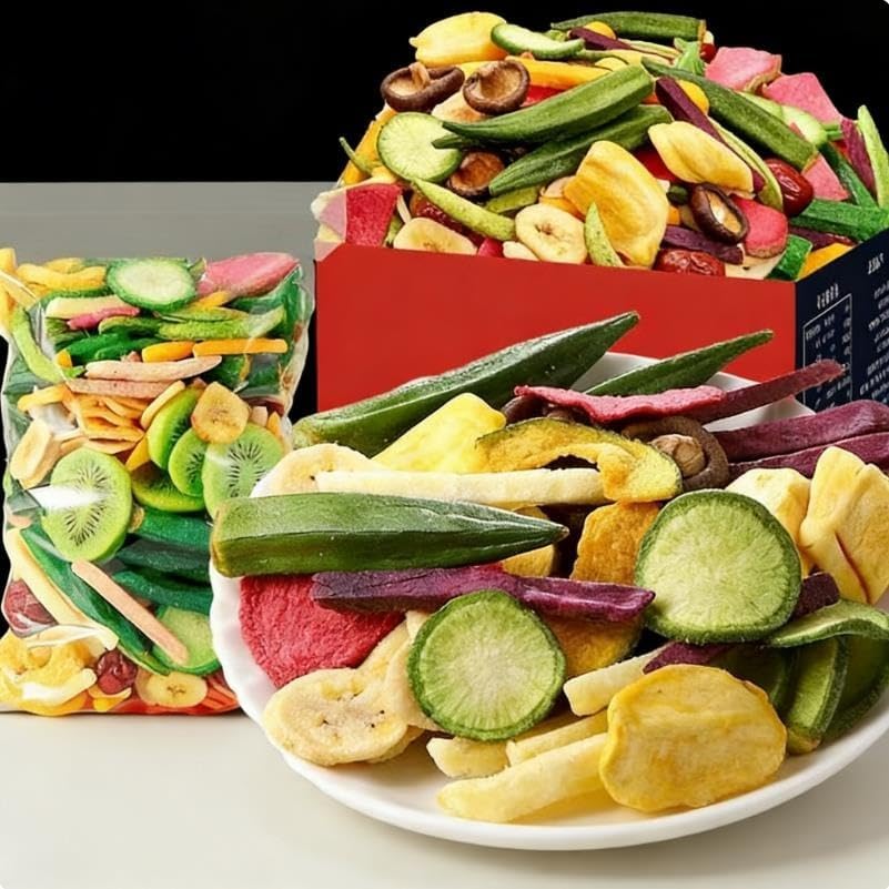 Mixed Fruit Vegetable Dried Snacks,Freeze-Dried Fruit Snacks,Okra Potato Strips,Leisure Food, Carrot, Peach Pineapple Mango Dried Snacks,Office Food,Dessert,Crispy Snack,Side Dish 2bags