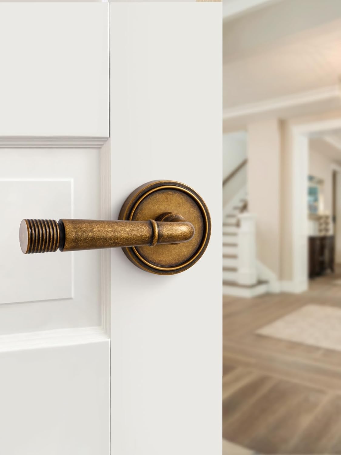 1 Pack Antique Brass Door Lever Passage Door Levers Interior Door Handle for Hall and Closet,Zinc Alloy
