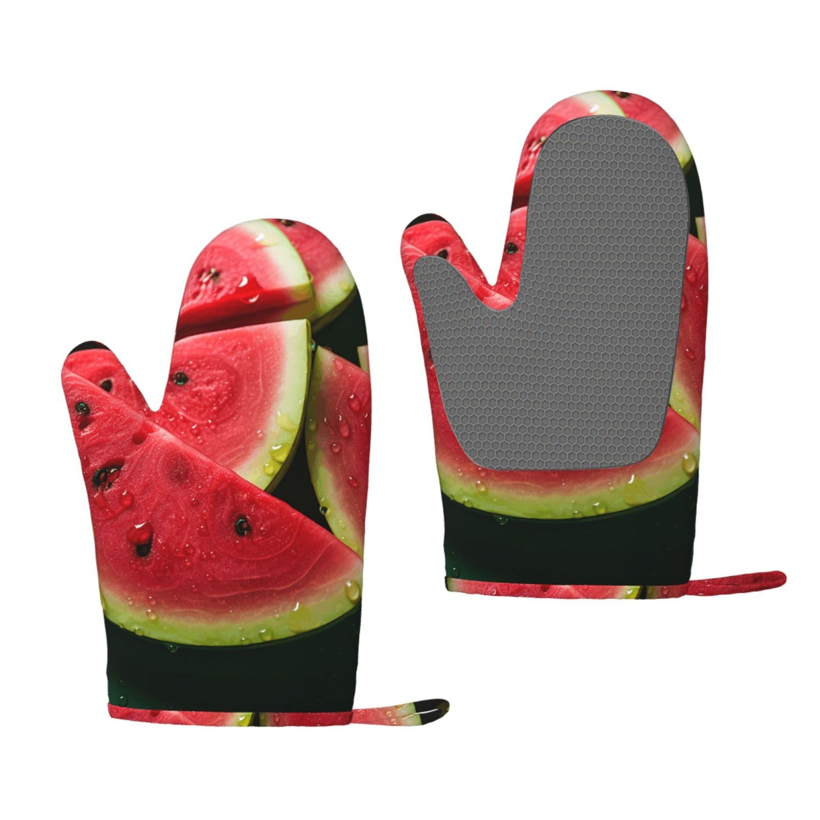 Oven Mitts Sets of 2 Heat Resistant Kitchen Gloves Watermelon beautiful Oven Mitts BBQ Oven Gloves Non-Slip Silicone Oven Mitts Waterproof Cooking Safety Gloves for Kitchen Baking Cooking