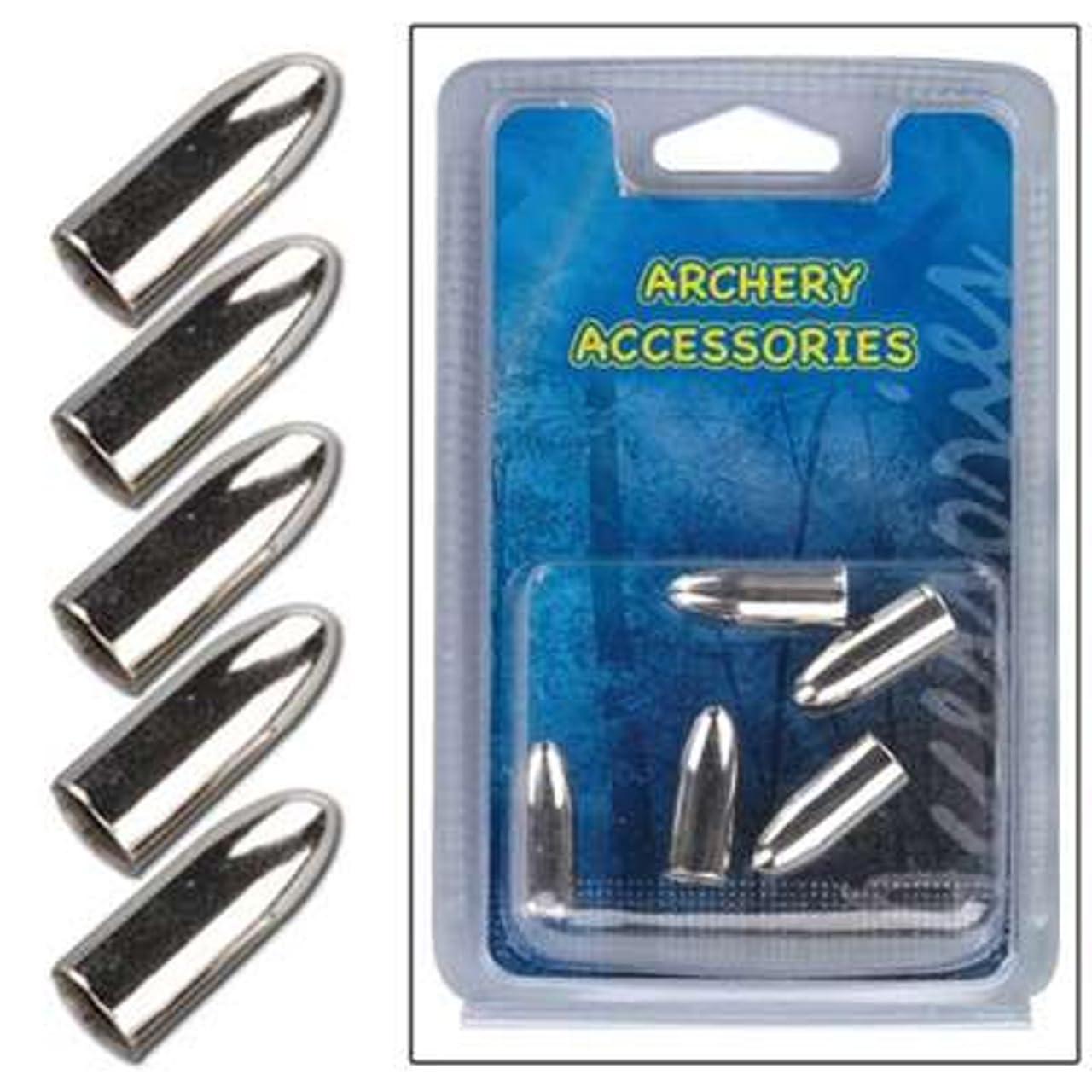 Armory Replicas Fiberglass Arrow Aluminum Round Point Tips 5pcs Set - Silver, Bullet-Shaped for Target Practice