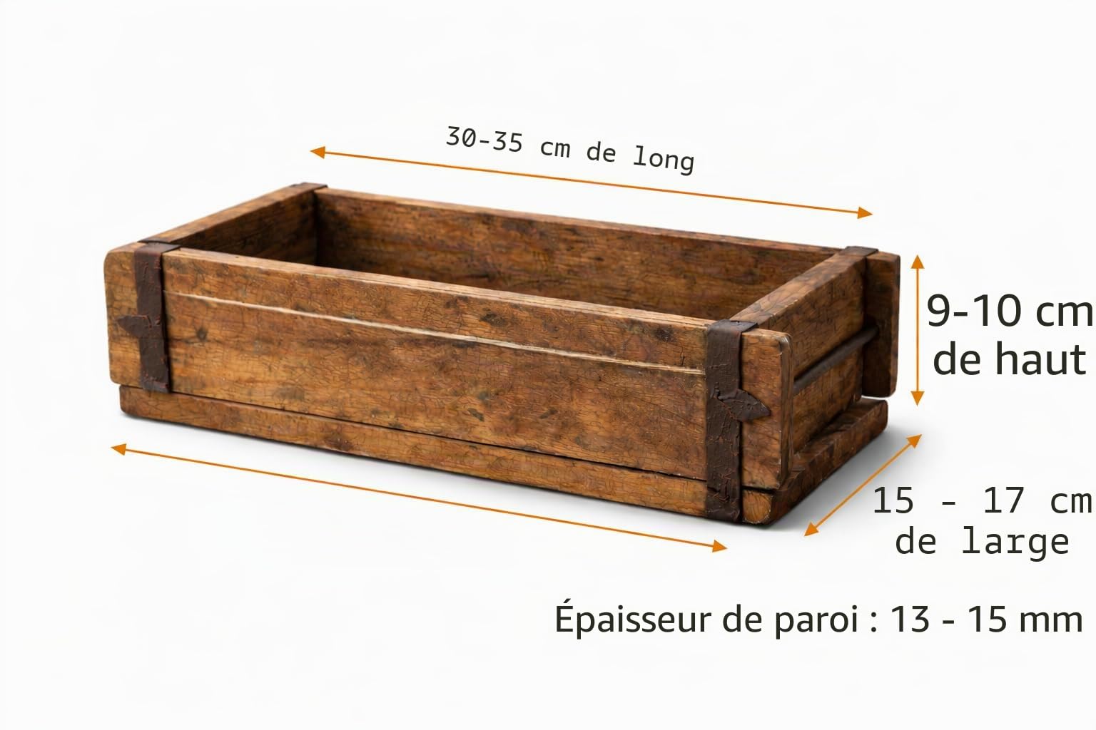 MC-Trend lot de 2 caisses en bois uniques en forme de brique avec ferrures métalliques marron en vieux bois 32 cm boîte de rangement rustique boîte en bois aspect usé style maison de campagne rétro f