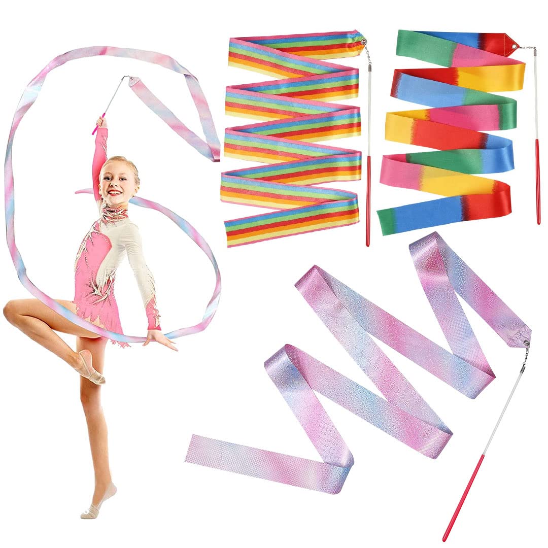 3 Pezzi Nastro Ginnastica Ritmica di Danza per Bambini Bambina Colori da Sogno Adatti per Ginnastica Artistica di Danza, Danza per Bambini, Talent Show