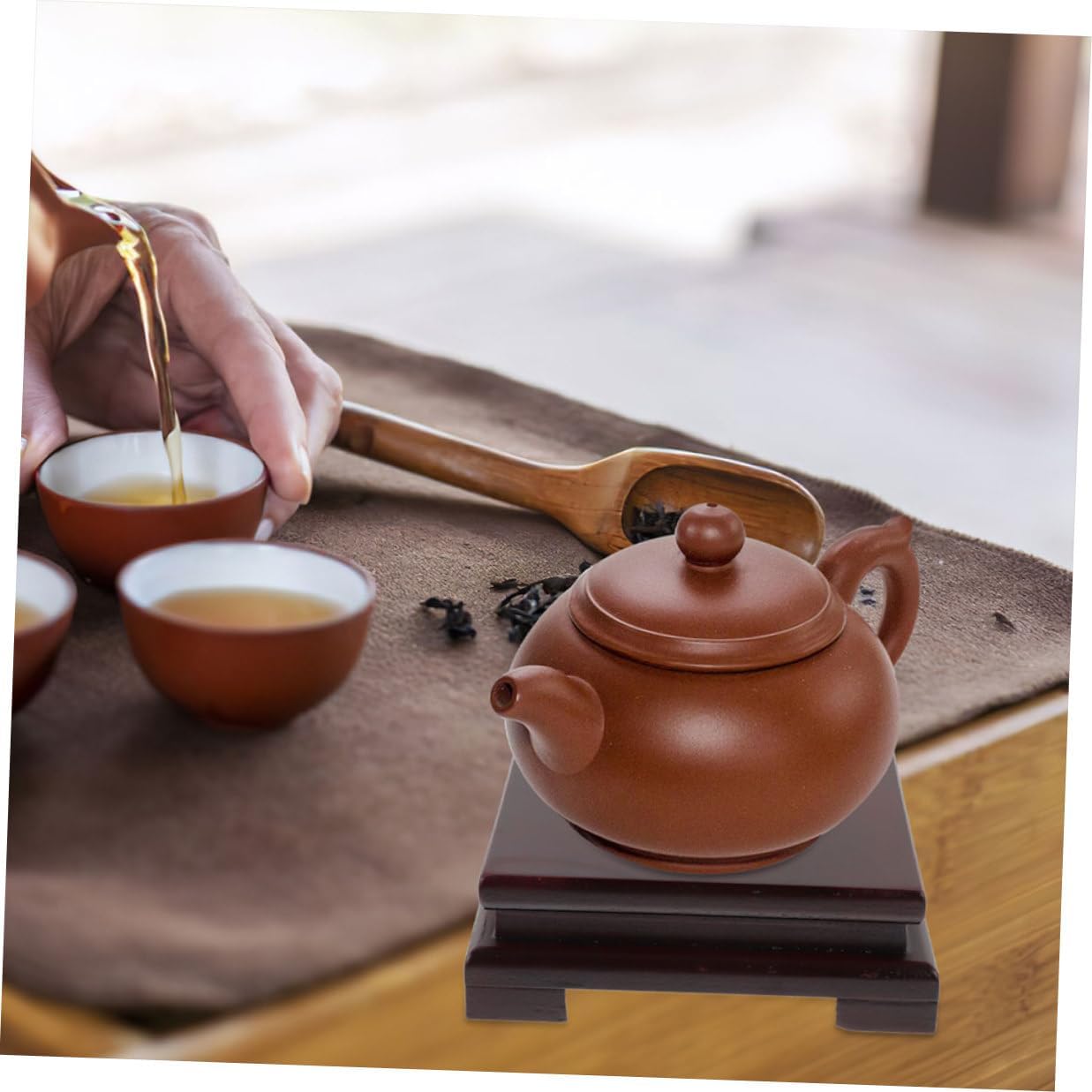 NUOBESTY Wooden Plant Holder Square Base 23cm Wood Display Stand Bonsai Shelf Potted Plant Riser for Indoor Vase Sculpture Home Décor