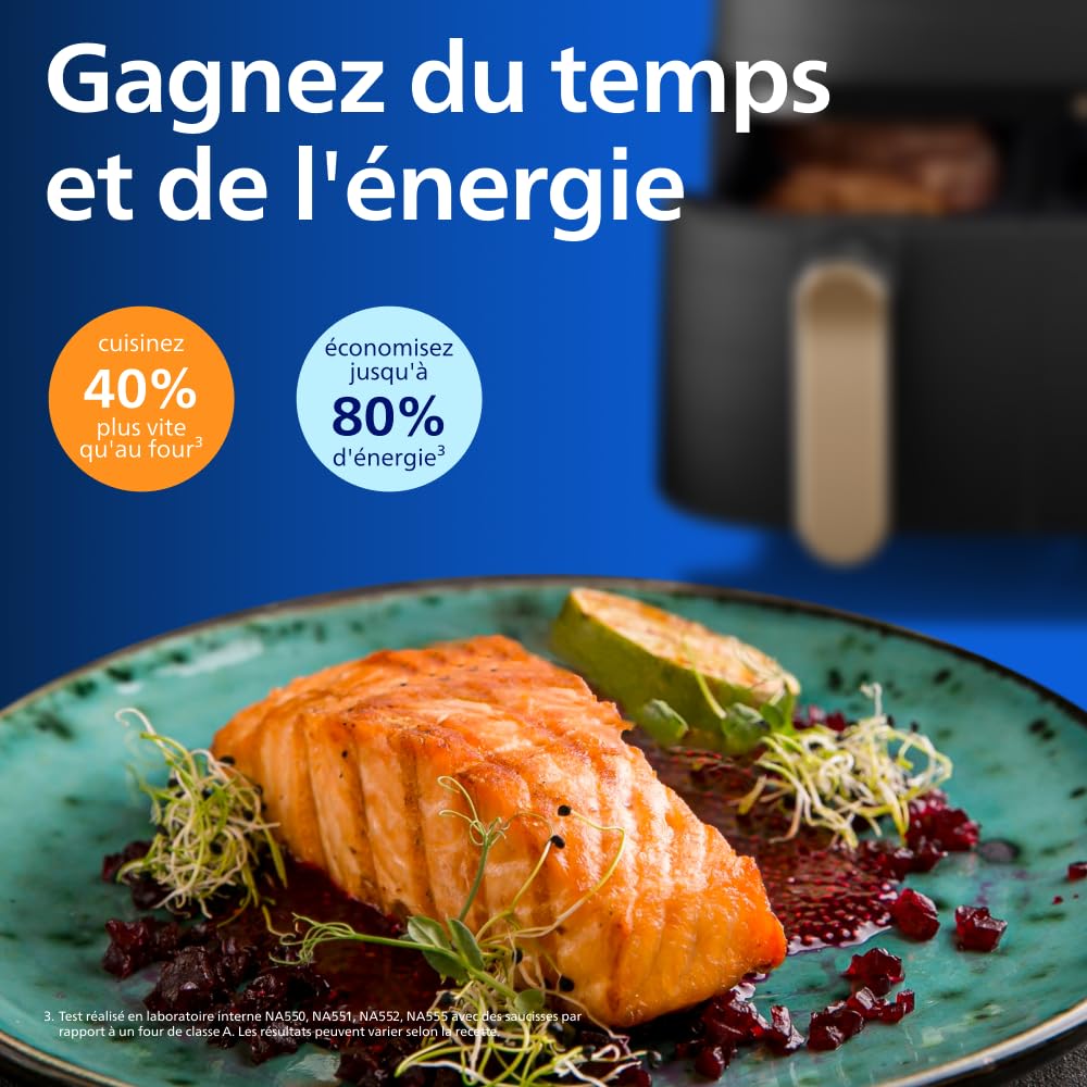 Philips Airfryer Série 5000 - Air Fryer double panier avec cuisson vapeur, 9L, RapidAir, 19 modes de cuisson, jusqu'à 90% de matières grasses en moins, AirSteam, nettoyage vapeur, HomeID (NA552/00)