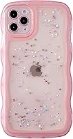 Vista 46 de Qokey para iPhone 14 Plus Funda de 6.7" con diseño de borde ondulado rizado, transparente, con purpurina, brillo, estrellas, brillante, lindo