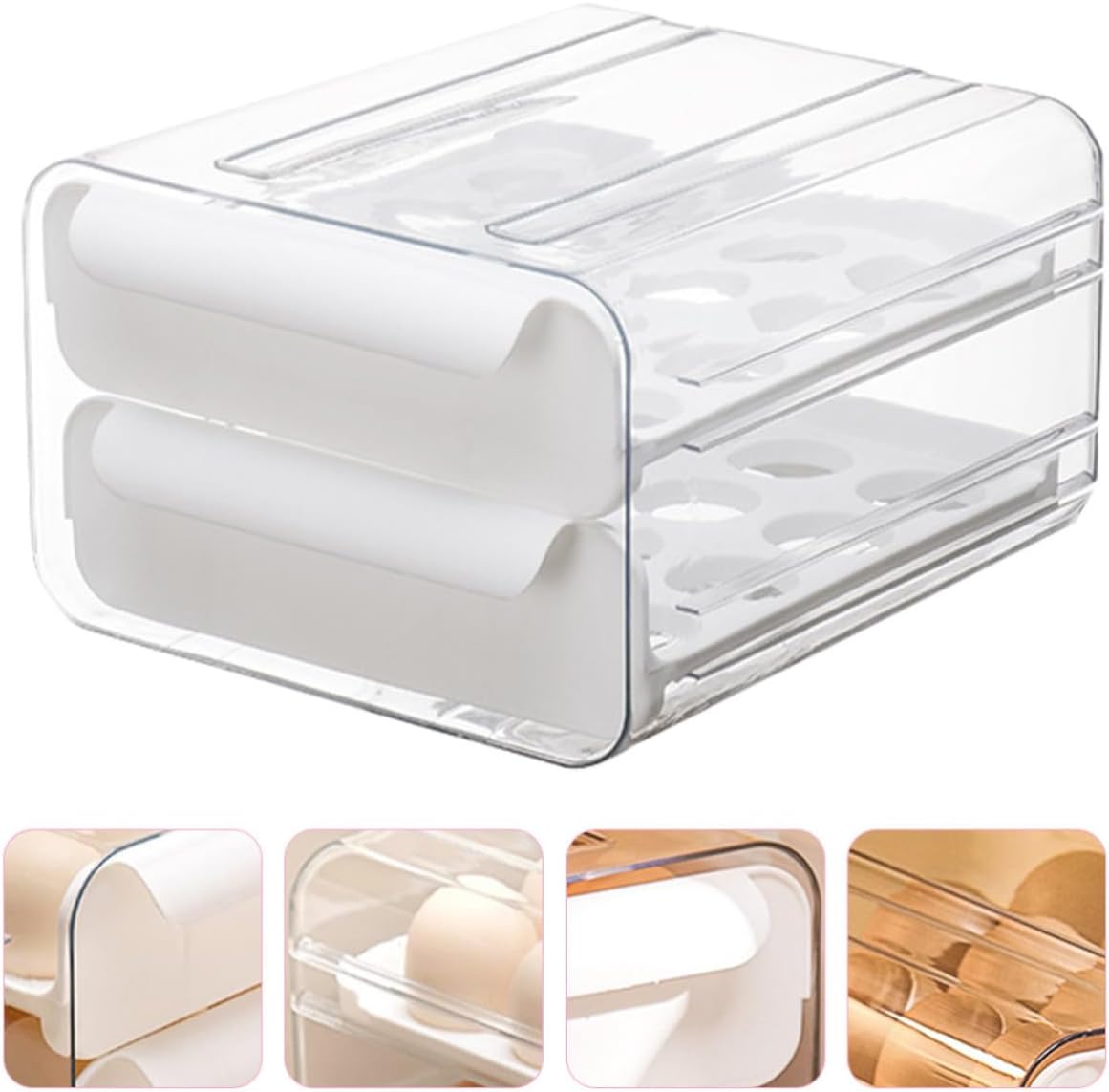 Large Capacity Egg Holder Stackable Refrigerator Drawer Organizer White