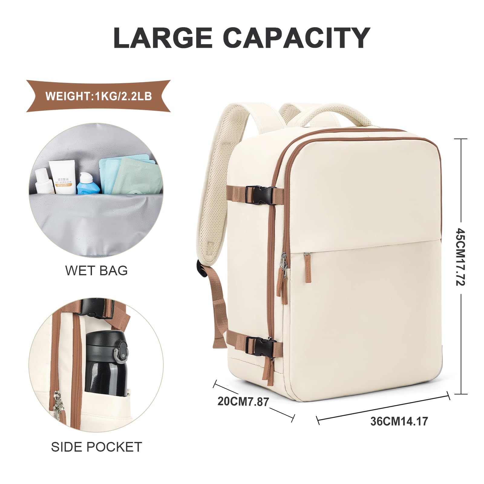 SZLX Zaino Ryanair 40x20x25 Bagaglio a Mano zaino Borse da Cabina per Easyjet 45x36x20 Zaino da Viaggio donna con porta ricarica USB, Borsa da Viaggio aereo Zaino Computer Impermeabile Casual Daypack