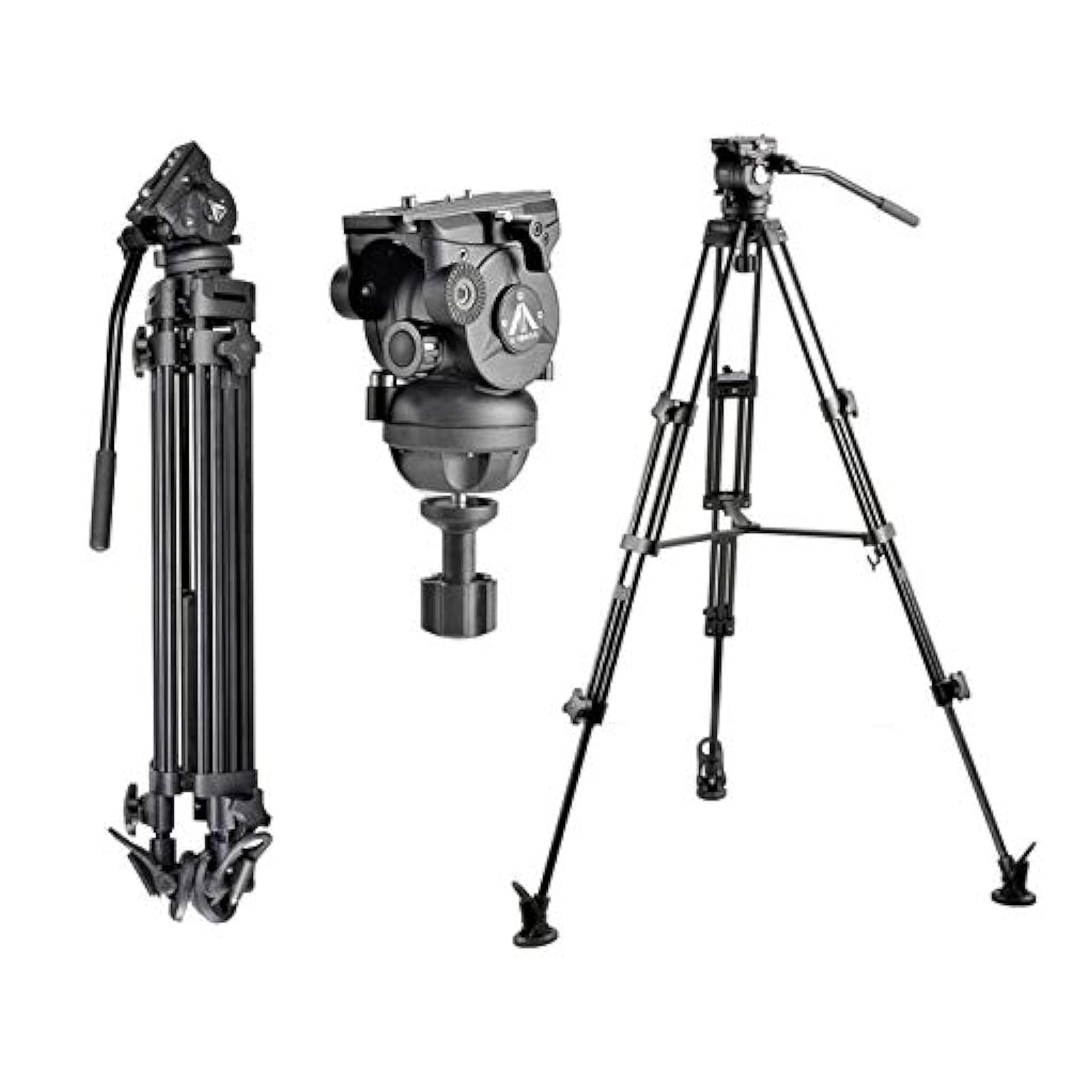 E-Image EI-7060-AA Black Aluminum Camera Tripod with Fluid Video Head for News and Film Making