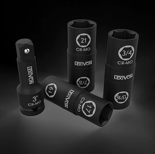 Miniatura 7 de LEXIVON Barra de extensión de collar de velocidad de 10 pulgadas y juego de llaves de impacto de tuerca de llanta de 1/2 pulgada | 6 tamaños totales