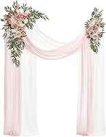 Vista 1 de BDBD Kit de flores artificiales de arco de boda (paquete de 4), 2 guirnaldas de rosas y 2 telas de drapeado para decoración de fondo de fiesta